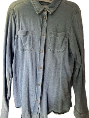 Women’s Faded-Denim Blue Button-Up Shirt